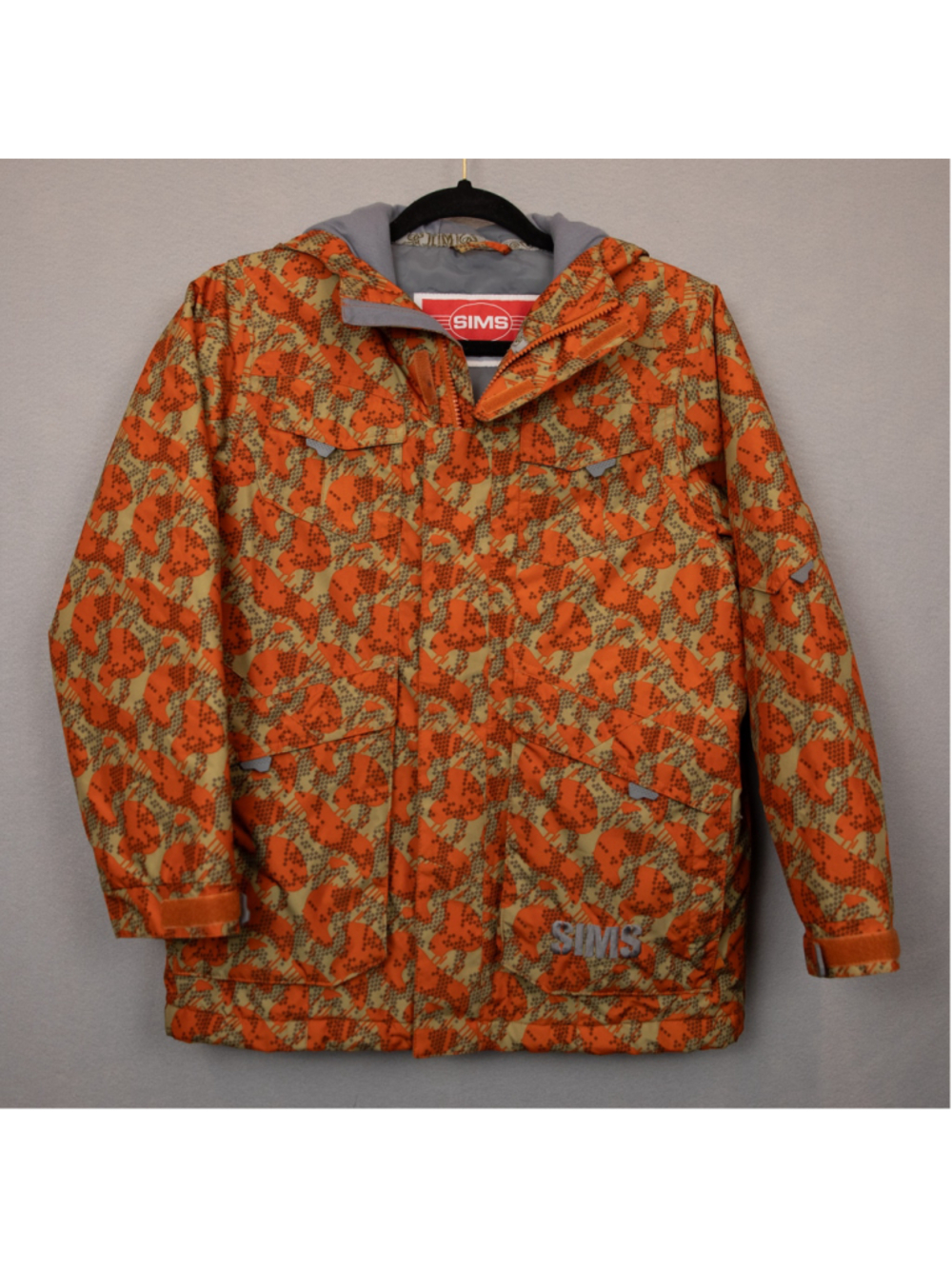 Boys Sims snowboard orange and grey camo hooded jacket-L
